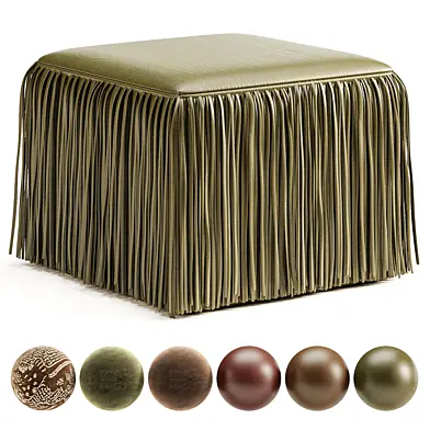 Ina Fringe Leather Ottoman Camel