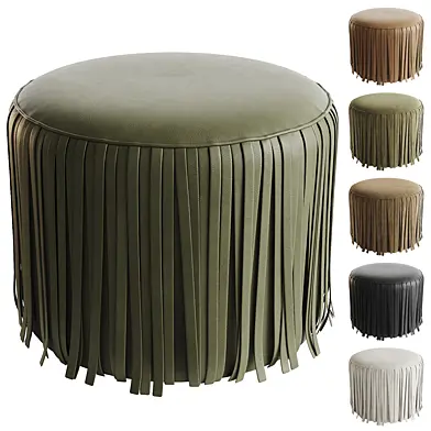 Kora Fringe Leather Ottoman Olive