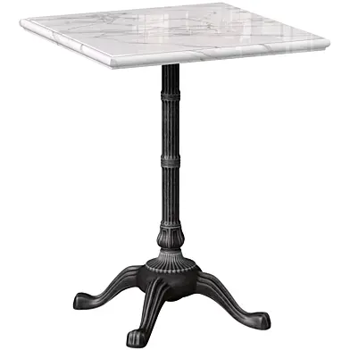 Square Bistro Table with White Marble Top on Cast Iron Base Loft
