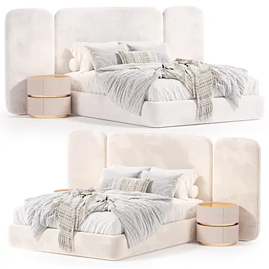 Modern Wingback Upholstered Bed with Extended Headboard