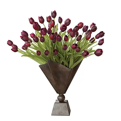 Tulips bouquet in vintage metal vase