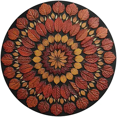 Round botanical bas-relief plaster stucco wall decorative panel autumn leaf herbarium