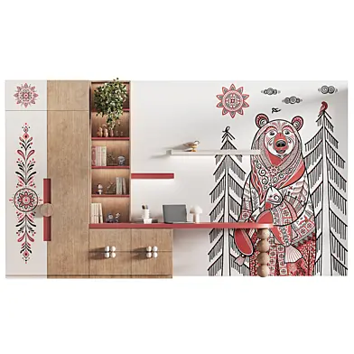 Shelf cabinet with a workspace for a children's room in Russian style 22
