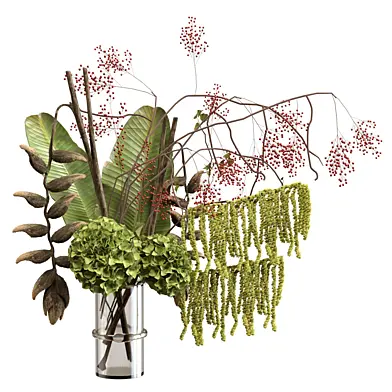 Bouquet with amaranth, leaves, and red berries