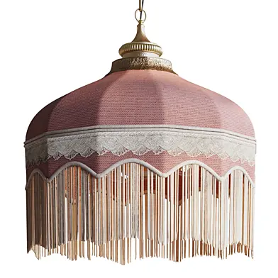 Vintage Pink Fabric Dome Pendant Light Fringe 1310