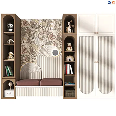 Modern Kids Bed with Wardrobe and Bookshelf
