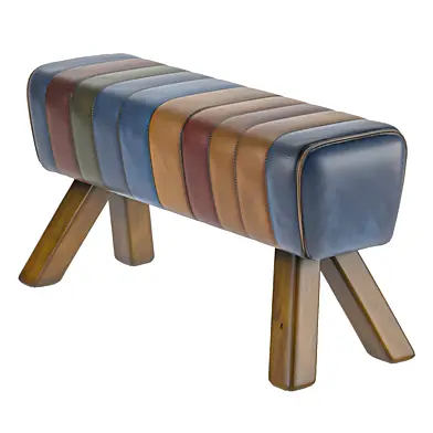 Rare Patchwork Leather Pommel Horse Bench Multicolor Gym Stool Rustic