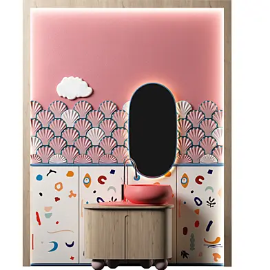 Modern Kids Bathroom Furniture Vanity Mirror & Decorative Tiles
