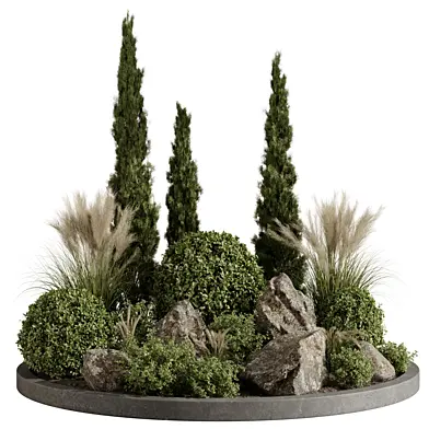 Mediterranean Garden with Topiary Cypress and Pampas Grass