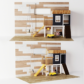 A cozy set for a children's room A small house with Tarzanka and a Suspension swing