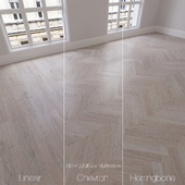 Parquet natural, oak Snow, 3 types. Linear, chevron, herringbone.