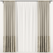 Beige velvet curtains with tulle