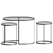 Erick Coffee table coffee table Side tables in black metal and white marble (x3)