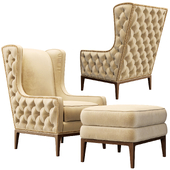 Ambella Idris Tufted-Back Leather Wing Chair