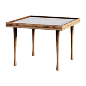 Mid-Century Coffee Table Modern Oak & Walnut Side Table with Travertine Stone coffee table