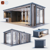 Gazebo with glass sliding partitions