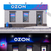 Ozone goods delivery point built into the building. Ozon facade