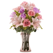 Elegant Pink and Lavender Floral Bouquet in Modern Glass Vase