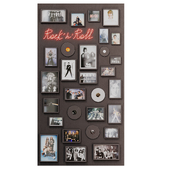 Decorative wall with photos and vinyl records Rock and Roll