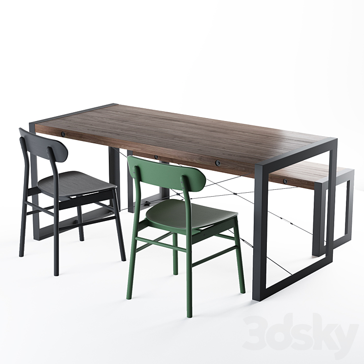 Ikea Norrala Ronninge set Table Chair 3D model