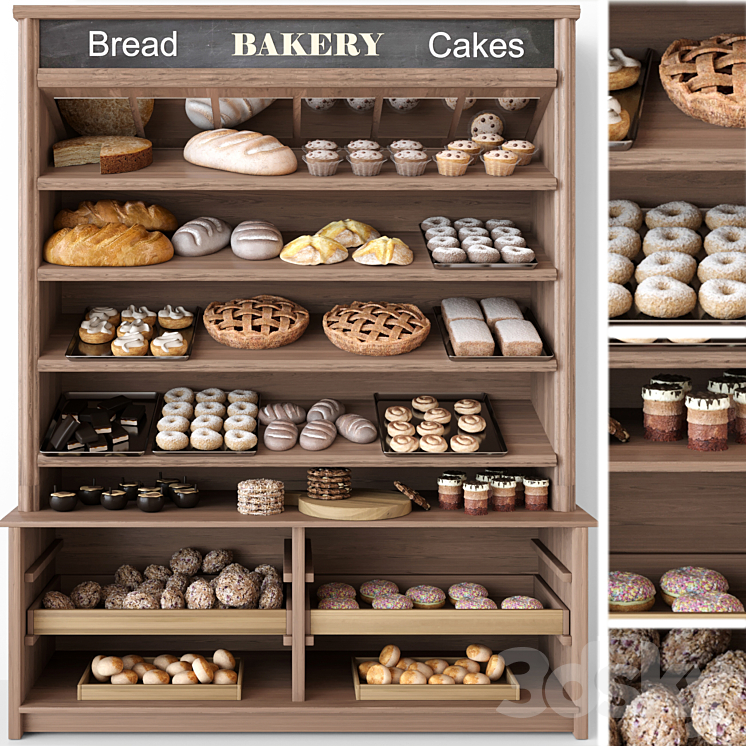 Showcase in a bakery with pastries and desserts. Sweets - Shop - 3D model