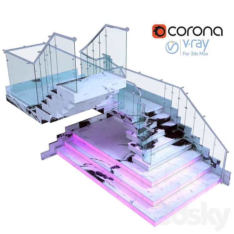 Modern interior staircase - Staircase - 3D model
