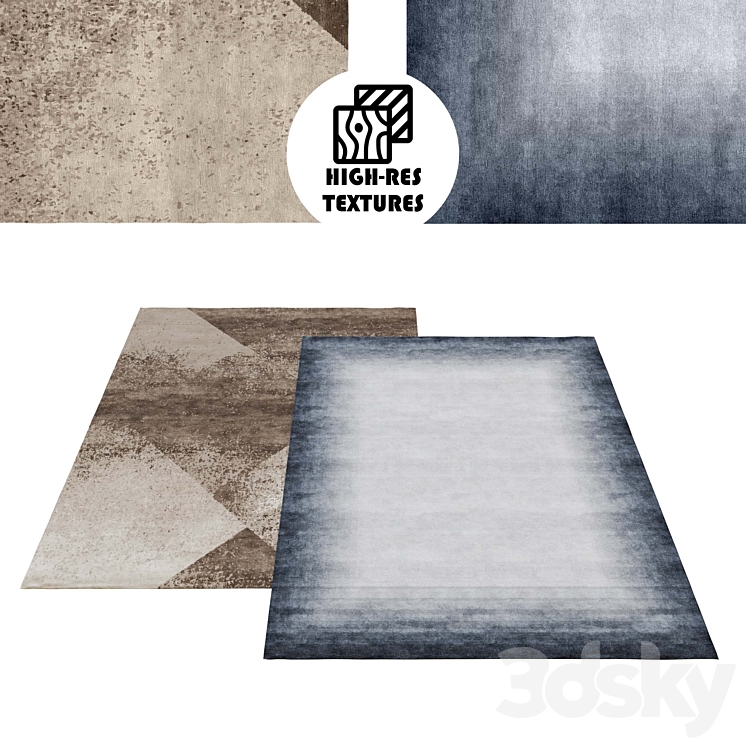 Large Gradient Blue & Brown Rug Set - Carpets - 3D model