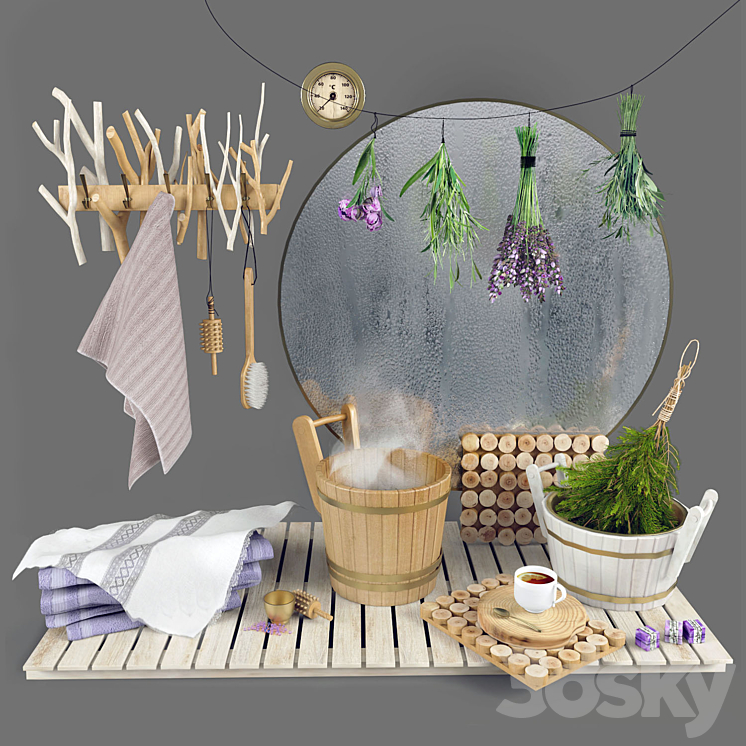 Set for bath, sauna, bathroom - Bathroom accessories - 3D model