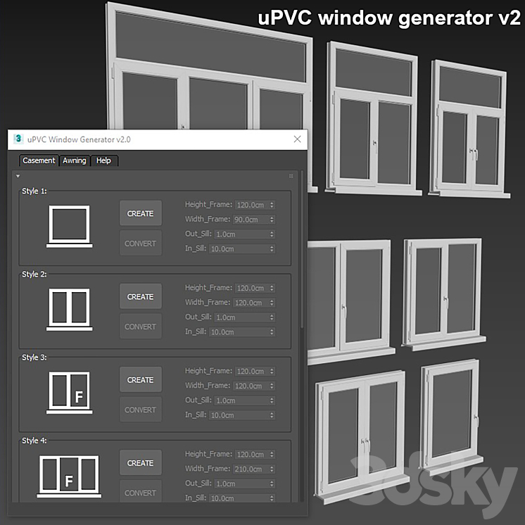 uPVC Window Generator v2.0_with 16 style - Scripts - 3D model