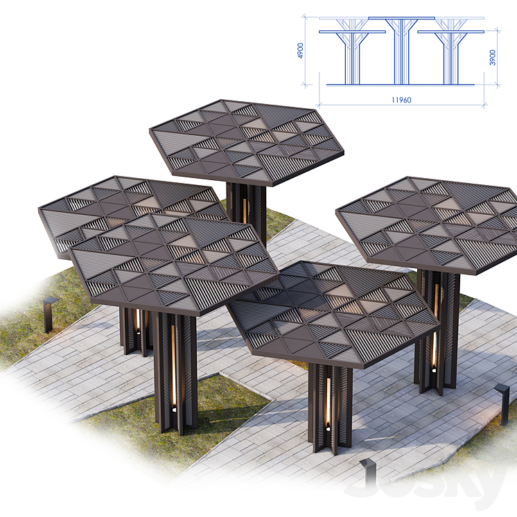 Architectural composition of canopies - Urban environment - 3D model