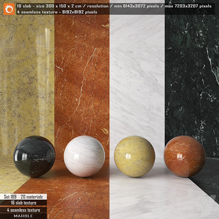 Marble slab & Seamless texture Set 189 - Stone - 3D model