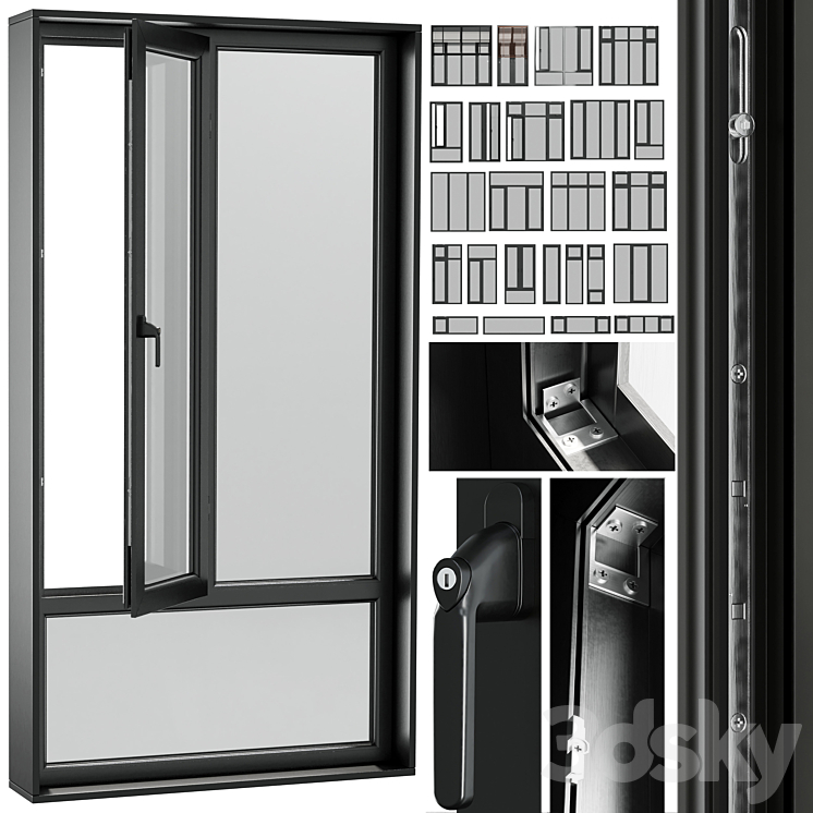 Window Steel Models open window & close metal window with metal & leather blinds - Windows ...