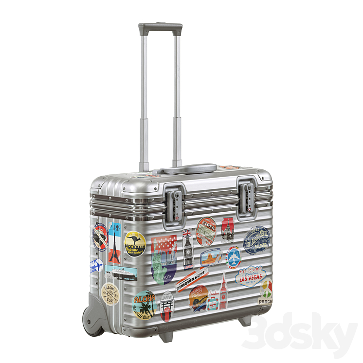 Rimowa Aluminum Luggage with Stickers PBR 4k Other decorative