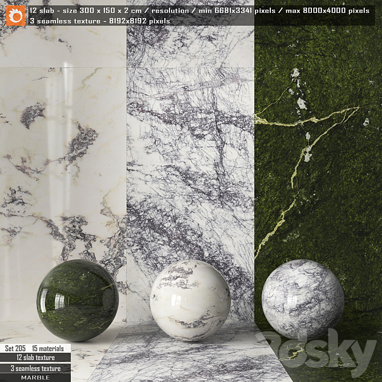 Marble slab & Seamless texture Set 205 - Stone - 3D model