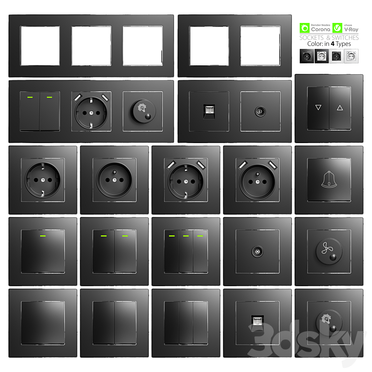 Sockets and Switches 4 Color - Miscellaneous - 3D model