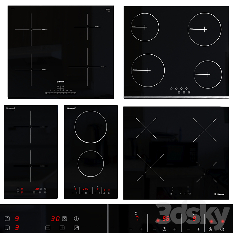 Set of induction and electric hobs - Kitchen appliance - 3D model
