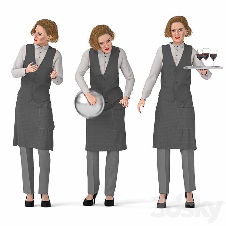 Waiter Woman at Restaurant 03 poses - Creature - 3D model