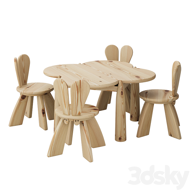 WF Kids Rabbit Chair and Kids High Table 077 by Hiromatsu - Table ...