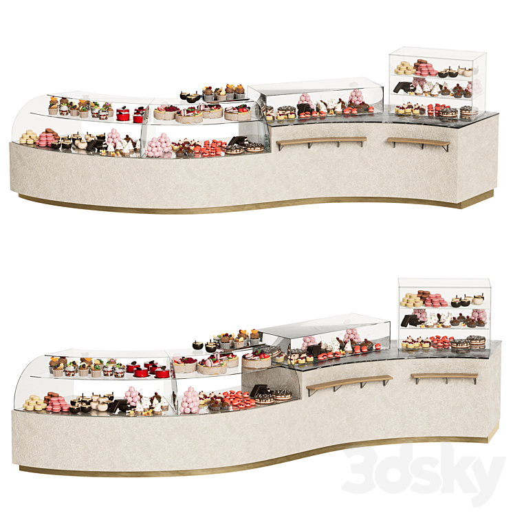 Showcase in a confectionery shop. Sweets and desserts - Restaurant - 3D ...