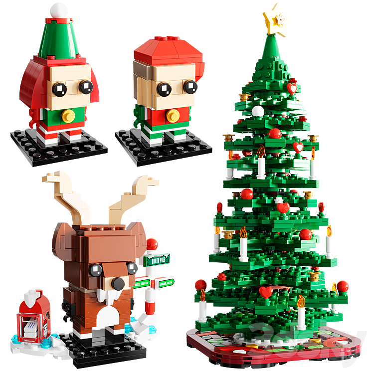 Lego Christmas Tree, Reindeer, Elf and Elfie Toy 3D model