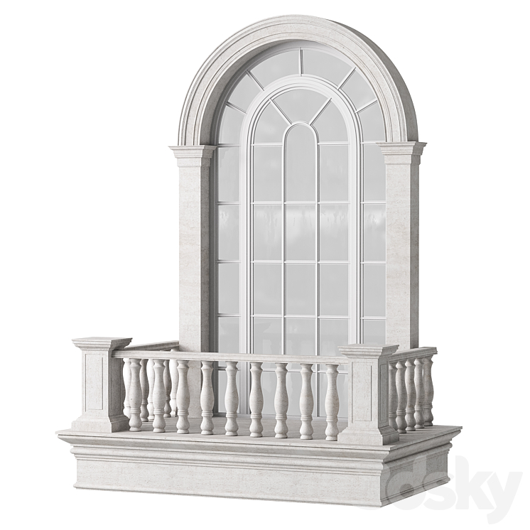 Classical Arched Window Balcony with Marble Baluster Detailing - Facade ...