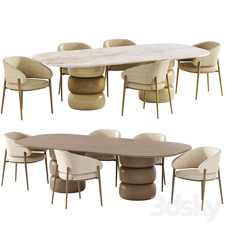 LUA-DINING TABLE and Linda_Chair - Table + Chair - 3D model