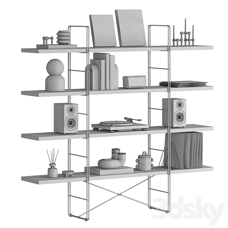 Ikea Enetri/Byakorre shelving with mid-century decor - Rack - 3D model