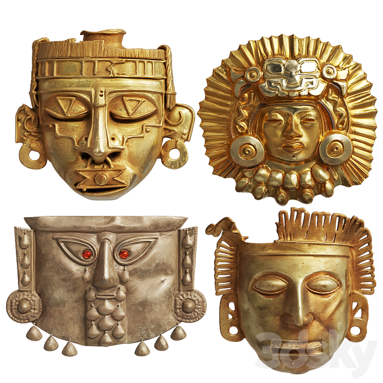 Golden Masks of the Incas - Sculpture - 3D model