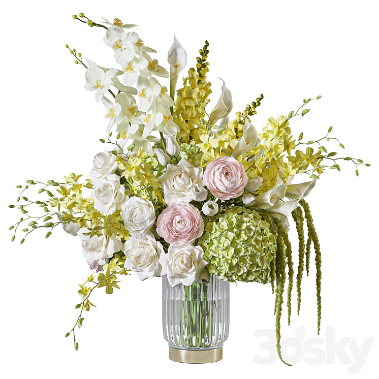 Flower Set 125 yellow orchids - Bouquet - 3D model