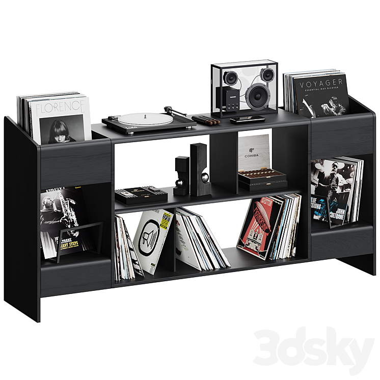 Black storage with LP vinyl records and cigars - Rack - 3D model