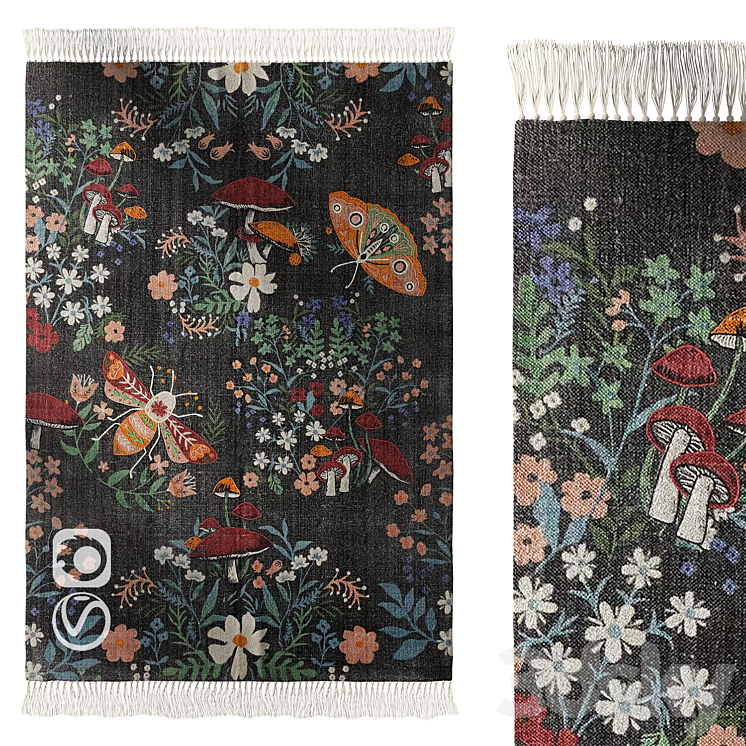 Insect Floral Embroidered Brushed Rug - Carpets - 3D model