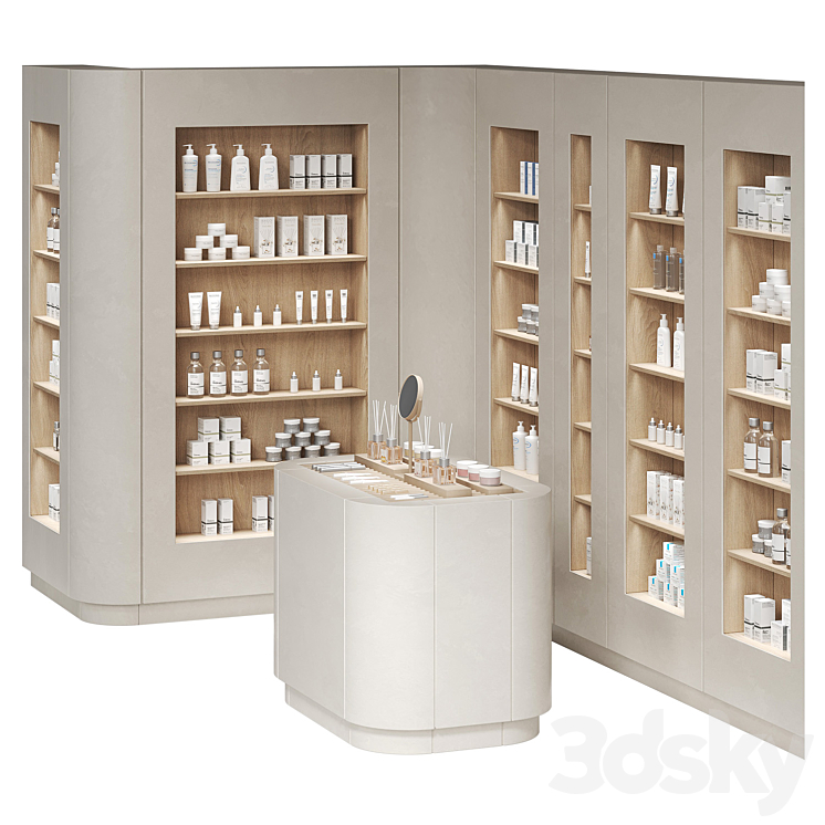 Modular Cosmetics Retail Display Set with Skincare Shelves and Makeup ...