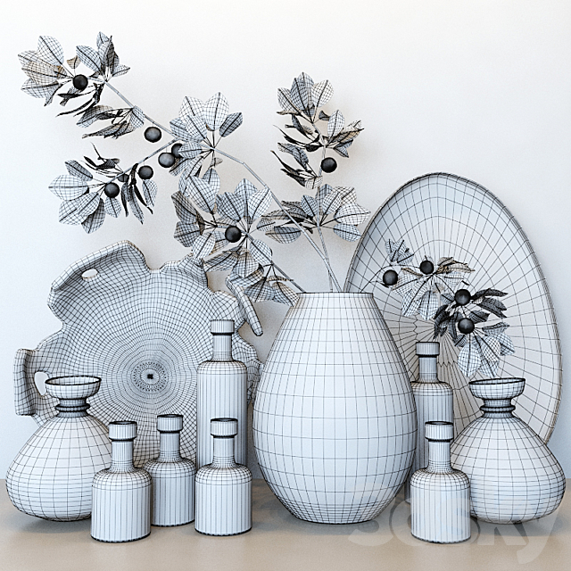 Decorative set with bottles 3ds Max - thumbnail 3