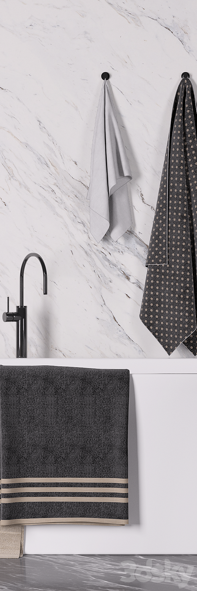 Bathroom towel set + bathtub 3ds Max - thumbnail 2
